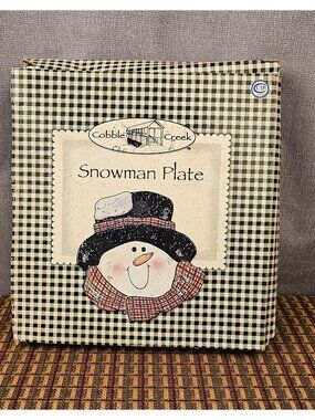 Cobble Creek Snowman Decorative Ceramic Plate With Box 7" Black White & Orange V
